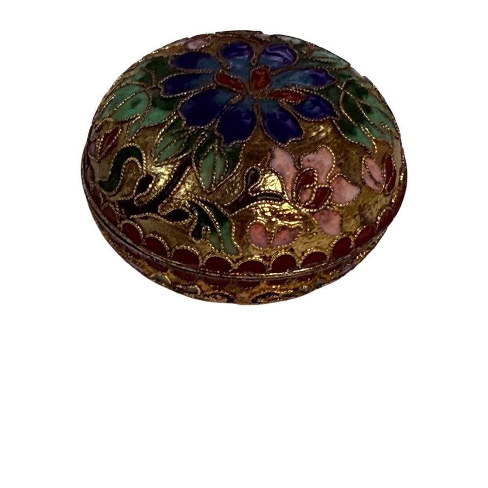 Asian Cloisonné trinket box incense holder enamel floral mid-20th century.